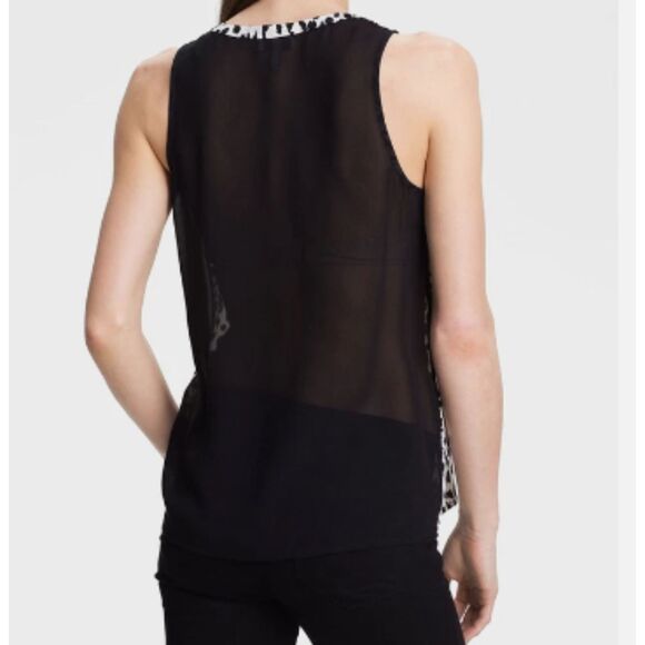 Joie Tank Blouse XS Corette Silk Black White Animal Print Sleeveless Sheer Back - Picture 3 of 8